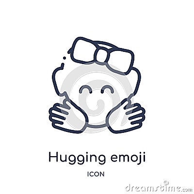 Linear hugging emoji icon from Emoji outline collection. Thin line hugging emoji vector isolated on white background. hugging Vector Illustration