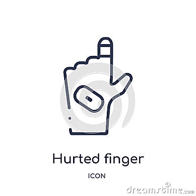 Linear hurted finger with bandage icon from Medical outline collection. Thin line hurted finger with bandage icon isolated on Vector Illustration