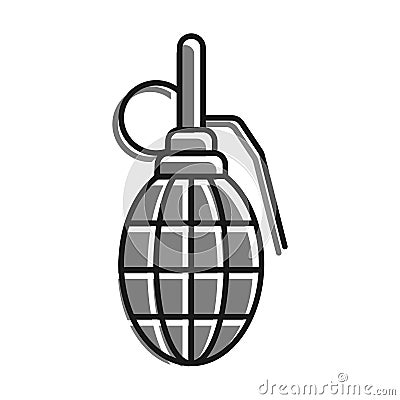 linear icon. Combat hand fragmentation ribbed grenade with cube. Explosive objects, soldier weapon. Simple black and white vector Vector Illustration