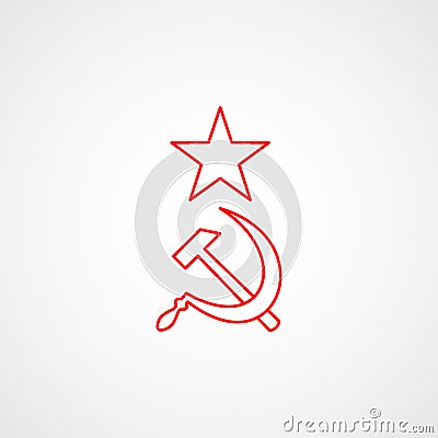 Linear icon of communism. Hammer, sickle with a star. Red Soviet emblem. Minimalist coat of arms of the USSR. Vector Vector Illustration