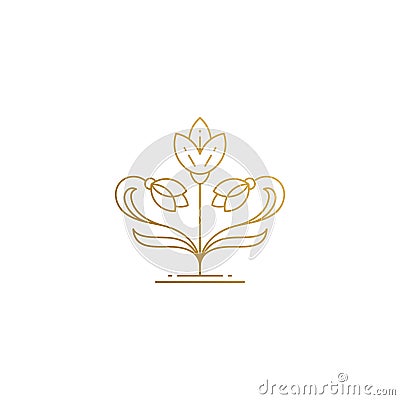 Linear icon of growing flower hand drawn with thin lines Vector Illustration