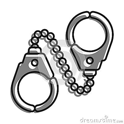 Linear icon, metal handcuffs to neutralize criminals. Outfit and equipment of police. Simple black and white vector isolated on Vector Illustration