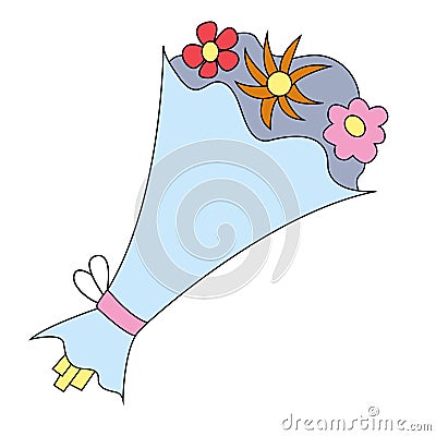 Linear icon multicolored festive bouquet with flowers. Holiday icon. Stock Photo