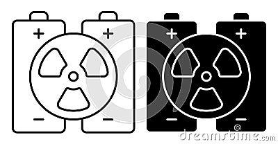 Linear icon. Pair of batteries with sign of atomic energy. High capacity energy storage devices based on radioactive elements. Vector Illustration