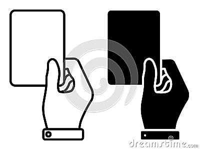 Linear icon. Sports referee hand showing card for player breaking rules. Sports team game of soccer, football. Simple black and Vector Illustration