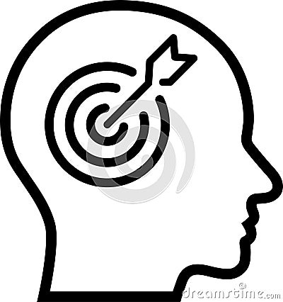 Linear icon of target in human head as a concept of focus or goal Vector Illustration