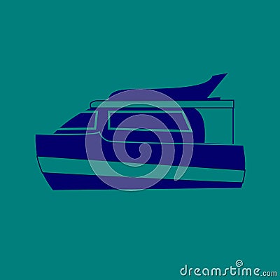 Linear icons of marine vessels, ship, boat, yacht on blue background Vector Illustration