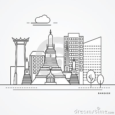 Linear illustration of Bangkok, Thailand. Vector Illustration