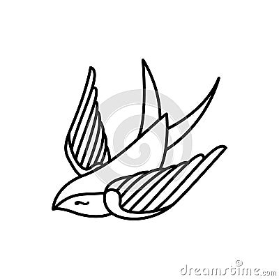 linear illustration of swallow tattoo in the old school style Vector Illustration