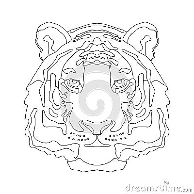 Linear image tiger head, coloring book for adults and children. Vector Illustration