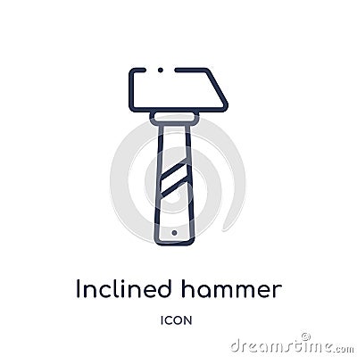 Linear inclined hammer icon from Construction outline collection. Thin line inclined hammer vector isolated on white background. Vector Illustration