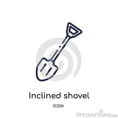 Linear inclined shovel icon from Construction outline collection. Thin line inclined shovel vector isolated on white background. Vector Illustration