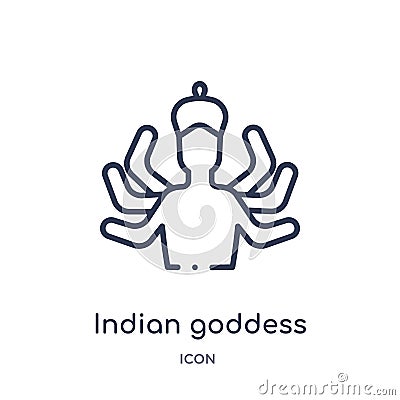 Linear indian goddess icon from India outline collection. Thin line indian goddess icon isolated on white background. indian Vector Illustration