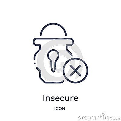 Linear insecure icon from Internet security outline collection. Thin line insecure icon isolated on white background. insecure Vector Illustration