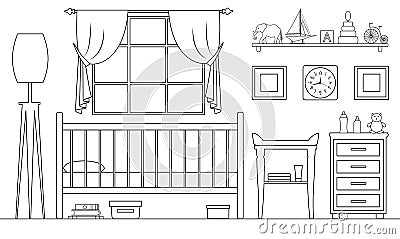 Linear interior of the nursery. Vector. Vector Illustration