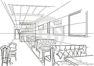 Linear interior sketch cafe Vector Illustration