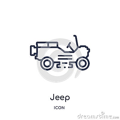 Linear jeep icon from Army outline collection. Thin line jeep vector isolated on white background. jeep trendy illustration Vector Illustration