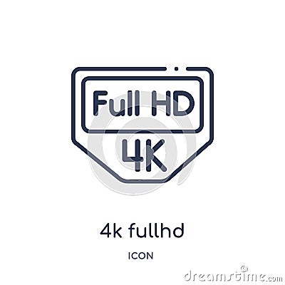 Linear 4k fullhd icon from Cinema outline collection. Thin line 4k fullhd vector isolated on white background. 4k fullhd trendy Vector Illustration