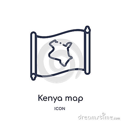 Linear kenya map icon from Countrymaps outline collection. Thin line kenya map vector isolated on white background. kenya map Vector Illustration