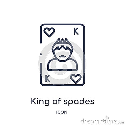 Linear king of spades icon from Gaming outline collection. Thin line king of spades icon isolated on white background. king of Vector Illustration