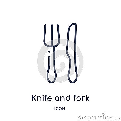 Linear knife and fork icon from Food outline collection. Thin line knife and fork icon isolated on white background. knife and Vector Illustration