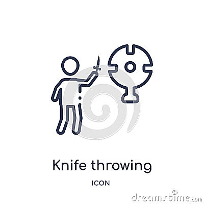 Linear knife throwing icon from Circus outline collection. Thin line knife throwing vector isolated on white background. knife Vector Illustration