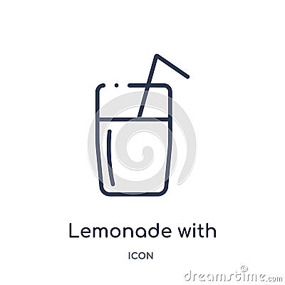 Linear lemonade with straw icon from Bistro and restaurant outline collection. Thin line lemonade with straw vector isolated on Vector Illustration