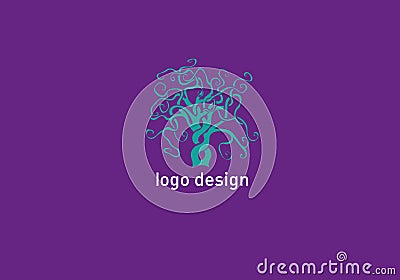 linear logo, magic tree Vector Illustration