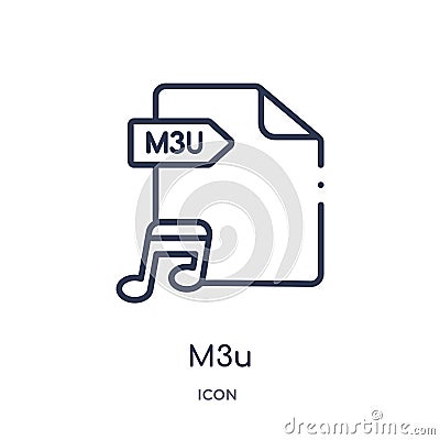 Linear m3u icon from File type outline collection. Thin line m3u vector isolated on white background. m3u trendy illustration Vector Illustration