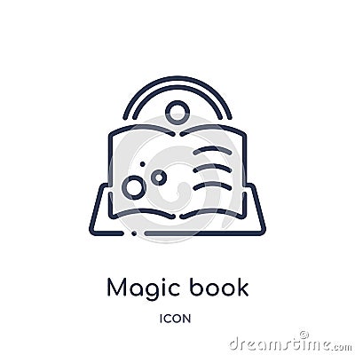 Linear magic book icon from Magic outline collection. Thin line magic book icon isolated on white background. magic book trendy Vector Illustration