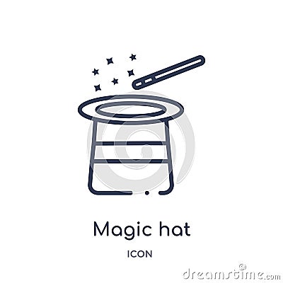 Linear magic hat icon from Entertainment and arcade outline collection. Thin line magic hat vector isolated on white background. Vector Illustration