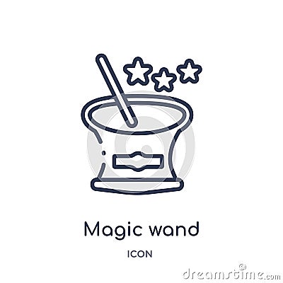 Linear magic wand icon from Circus outline collection. Thin line magic wand vector isolated on white background. magic wand trendy Vector Illustration