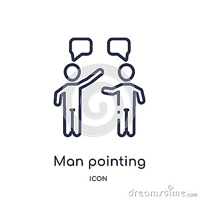 Linear man pointing icon from Humans outline collection. Thin line man pointing icon isolated on white background. man pointing Vector Illustration