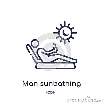 Linear man sunbathing icon from Behavior outline collection. Thin line man sunbathing vector isolated on white background. man Vector Illustration