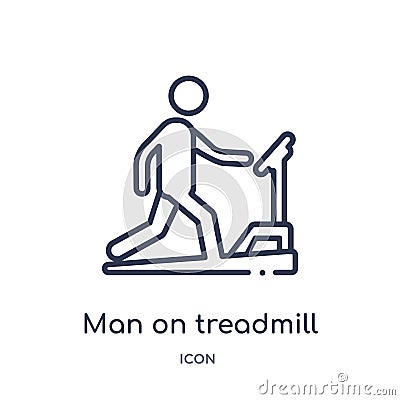 Linear man on treadmill icon from Behavior outline collection. Thin line man on treadmill vector isolated on white background. man Vector Illustration