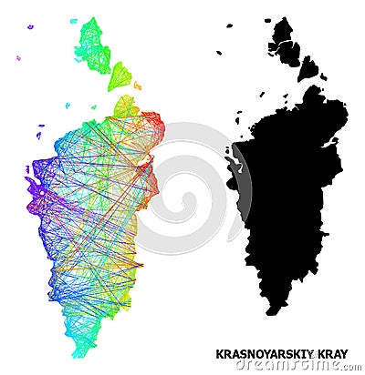 Linear Map of Krasnoyarskiy Kray with Rainbow Colored Gradient Vector Illustration