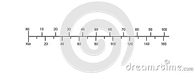 Linear map scale with kilometers and miles ratio. Distance measurement chart for mapwork calculation, navigation, travel Vector Illustration