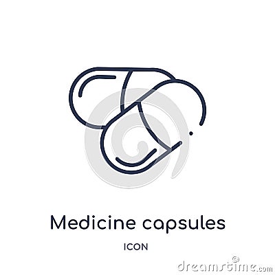 Linear medicine capsules icon from Medical outline collection. Thin line medicine capsules icon isolated on white background. Vector Illustration