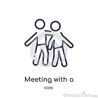 Linear meeting with a friend icon from Activity and hobbies outline collection. Thin line meeting with a friend vector isolated on Vector Illustration