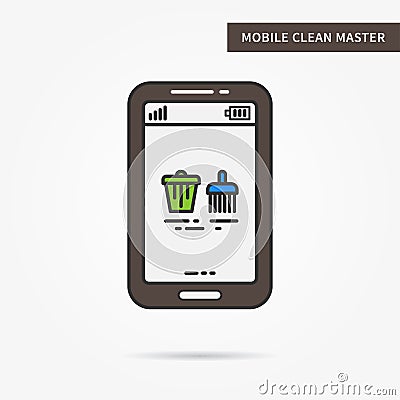 Linear mobile cleanup master Vector Illustration