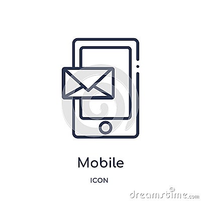 Linear mobile receiving email icon from Comunation outline collection. Thin line mobile receiving email vector isolated on white Vector Illustration