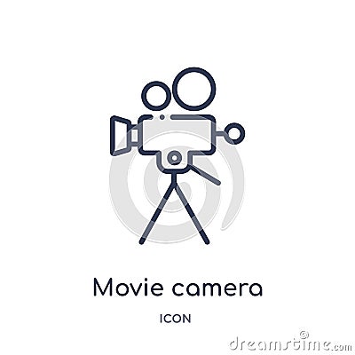 Linear movie camera icon from Cinema outline collection. Thin line movie camera vector isolated on white background. movie camera Vector Illustration