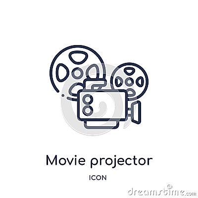 Linear movie projector front view icon from Cinema outline collection. Thin line movie projector front view vector isolated on Vector Illustration