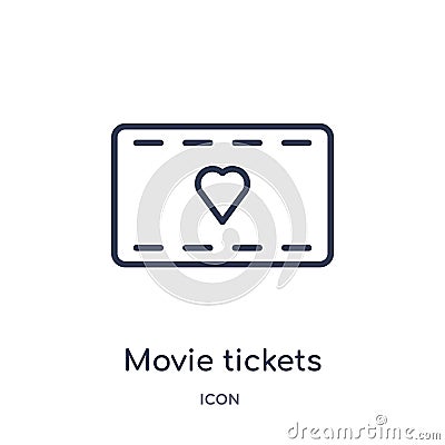 Linear movie tickets icon from Birthday party outline collection. Thin line movie tickets vector isolated on white background. Vector Illustration