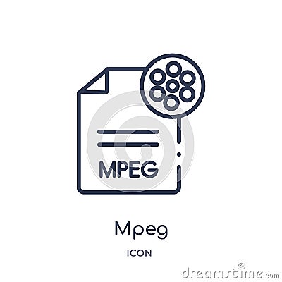 Linear mpeg icon from File type outline collection. Thin line mpeg vector isolated on white background. mpeg trendy illustration Vector Illustration