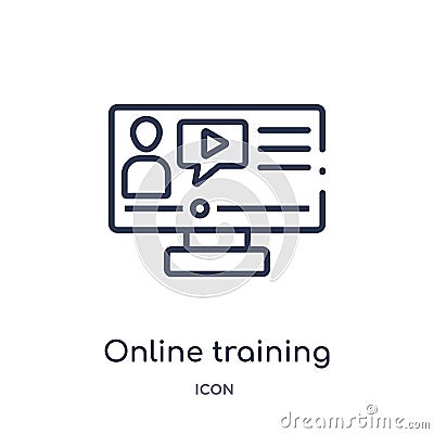 Linear online training icon from Elearning and education outline collection. Thin line online training vector isolated on white Vector Illustration