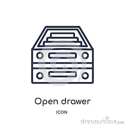 Linear open drawer icon from General outline collection. Thin line open drawer icon isolated on white background. open drawer Vector Illustration