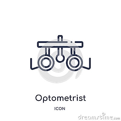 Linear optometrist icon from Health and medical outline collection. Thin line optometrist icon isolated on white background. Vector Illustration