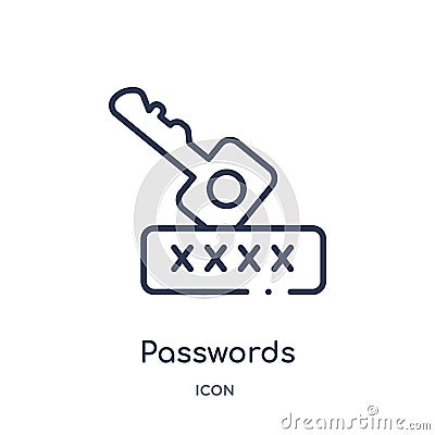 Linear passwords icon from Cyber outline collection. Thin line passwords vector isolated on white background. passwords trendy Vector Illustration