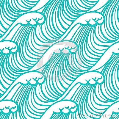 Linear pattern in tropical aqua blue with waves Vector Illustration